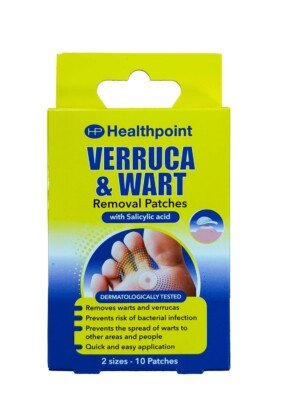 Healthpoint Verruca and Wart Removal Patches, 10 Patches in 2 Sizes, Dermatologically Tested, Prevents Risk of Bacterial Infection, for Hands and Feet, Prevents The Spread of Warts