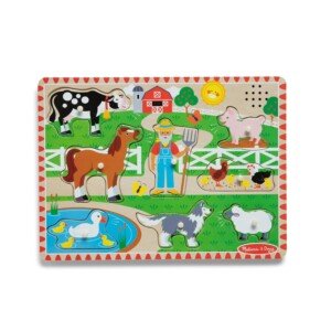 Melissa & Doug Old MacDonald's Farm Sound Puzzle – 8-Piece Wooden Peg Puzzle with Light-Activated Sounds – Interactive Learning Toy for Kids Age 2 Plus