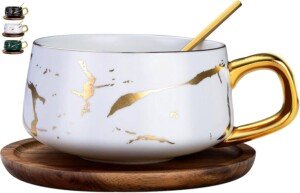 Tea Cup and Saucer Set, Porcelain Espresso Coffee Cup Set, with Saucer and Spoon, Ceramic Mugs for Home, Restaurants - White, 300 ml, 1 Pcs