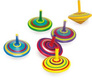 smalll foot Toy spinning top made of wood, set of 6 with colourful painting and various patterns, 1730, 6 Pieces.