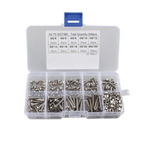 340pcs M3 Stainless Hex Socket Button Head Screws Allen bolt Nut Assortment Kit