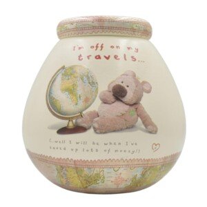 Pot of Dreams Hand Painted Teddy with Globe Save And Smash Handcrafted Ceramic Money Box Piggy Bank | Perfect Decorative Gift and Saving for Holidays & family Vaction