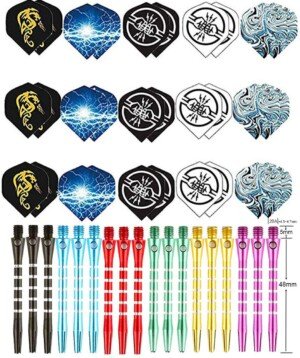 Dart Stems and Flights Set in 2BA Thread Throw Fitting Medium Aluminum Dart Shafts Professional Darts Accessories Kit for Indoor Dart Games