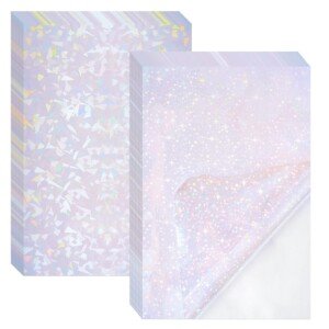 10 Sheets Transparent Holographic Overlay Lamination Vinyl A4 Size Self-Adhesive Holographic Laminate Film Waterproof Vinyl Sticker Paper for Decoration, 2 Type, 8.25 x 11.7 Inches