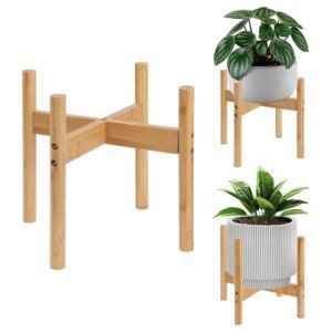 1Pc Mid Century Modern Indoor Plant Stand Wood Flower Pot Holder for Home Office Garden Patio Lawn Yard Restaurant Cafe (Middle)