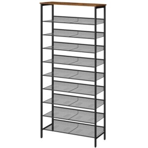 HOOBRO 10-Tier Shoe Rack, Tall Shoe Rack, Storage Organizer, Industrial Storage with Adjustable Metal Shelves, Rustic Brown EBF110XJ01