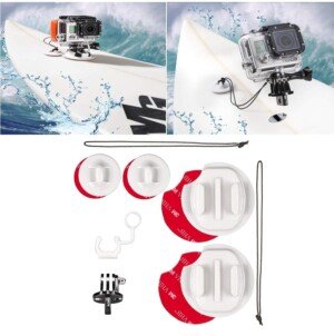 micros2u Surfboard Surfing Mount Kit compatible with GoPro Hero 11/10/9/8/7/6/5/4/3 etc Other Action Cameras. Includes Security Safety Tether & Locking FCS Plug