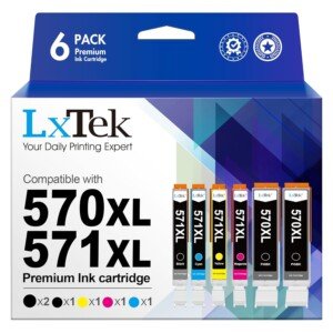 LxTek 570XL 571XL Ink Cartridge Compatible for Canon PGI-570 CLI-571 for Canon PIXMA TS5050 MG5750 TS5051 MG6850 MG5700 MG5751 TS6050 TS50532 (2PGBK 1Black 1Cyan 1Magenta 1Yellow,6-Pack)