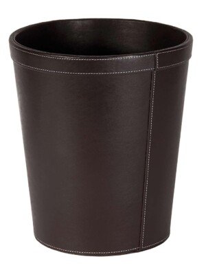 Osco Faux Leather Waste Bin – 12 Litre Round Waste Paper Basket – Stylish Leather Finish Bin for Home Office, Study, Bathroom, Desk – Easy Clean Surface – Compact & Elegant, Single, Brown