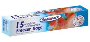 Sealapack Large Freezer Bags, Resealable & Reuseable Food Storage | Easy to Open & Close - Pack Of 15 Bags (25.4cm x 30cm)
