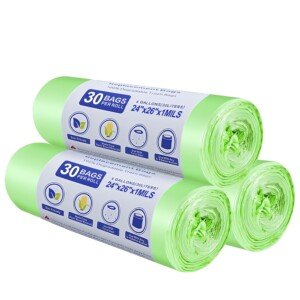 80 x 30L Bin Liners, 8Gallon/30L Food Waste Bags 3 Rolls Caddy bags Bin Liners for Kitchen Office Bath Degradable Garbage Bag Thickened, Non-Dripping, Large Capacity, Good Toughness - 60x65 cm - 90pcs