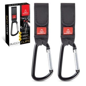 Royal Rascals Buggy Clips 2 Pack, Universal Fit Non-Slip Pram Clips, Holds 5kg - Baby Essentials for Newborn - Hold Baby Shopping Bag and Handbag, Black Carabiner Clips for Pushchair