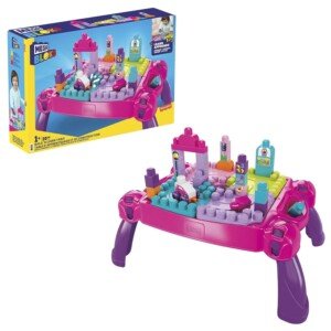 MEGA BLOKS Build 'N Learn Table, Portable, Folding Table Building Set, Building Toys for Toddlers, Ages 1+, Pink, FFG22 - Amazon Exclusive