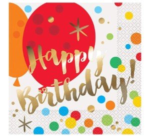 Glitzy Gold Foil-Stamped Birthday Luncheon Paper Napkins (16cm) Pack of 16 - Elegant Party Napkins for Celebrations