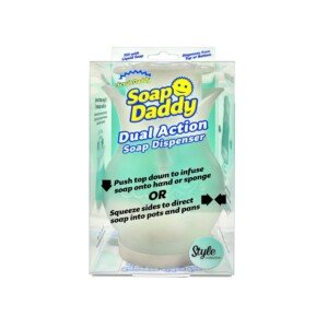 Scrub Daddy Soap Dispenser, Soap Daddy Dual Action Washing Up Liquid Detergent Holder for Dishes, Refillable Kitchen & Bathroom Sink Dispensers, Push Down Pump Bottle, White Flower Design