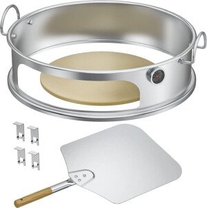 Onlyfire BRK-6023 Pizza Oven Conversion Kit for 57 CM/ 22.5” Kettle Grills and Smoker, stainless steel ring with thermometer, pizza stone, aluminum pizza peel