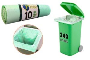 HooriPoori 240 L 10 100% Compostable Biodegradable Wheelie Bin Liners Strong and Leak proof Wheelie Bin Bags Food Waste Bags 100% Corn Starch Plastic Free Fully Compliant with EN 14323 & AS 4736