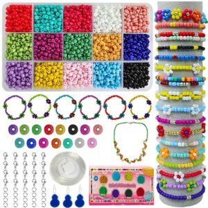Ewparts 3mm Mini Glass Beads for Children DIY Bracelet Art & Jewellery-Making, Baby girls Gift, Bead String Making Set (Full Color)