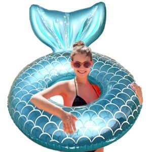 Fishtail Inflatable Swimming Rings for Adults, Pool Party Inflatable Toy, Transparent Pool Floats with Sequin, Pool Rings for Adults Diameter 100Cm, Large Inflatable Ring, Floating Swimming Ring