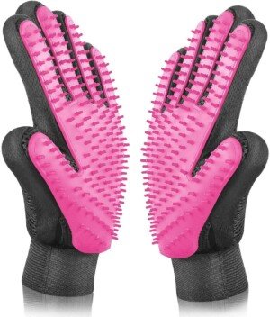 BYETOO Pet Dog Cat Grooming Glove,Gentle Deshedding Brush Glove,Efficient Pet Hair Remover Mitt,Massage Tool with Enhanced Five Finger Design,for Dogs,Cats,Rabbits,Horses with Long/Short Fur,1 Pair