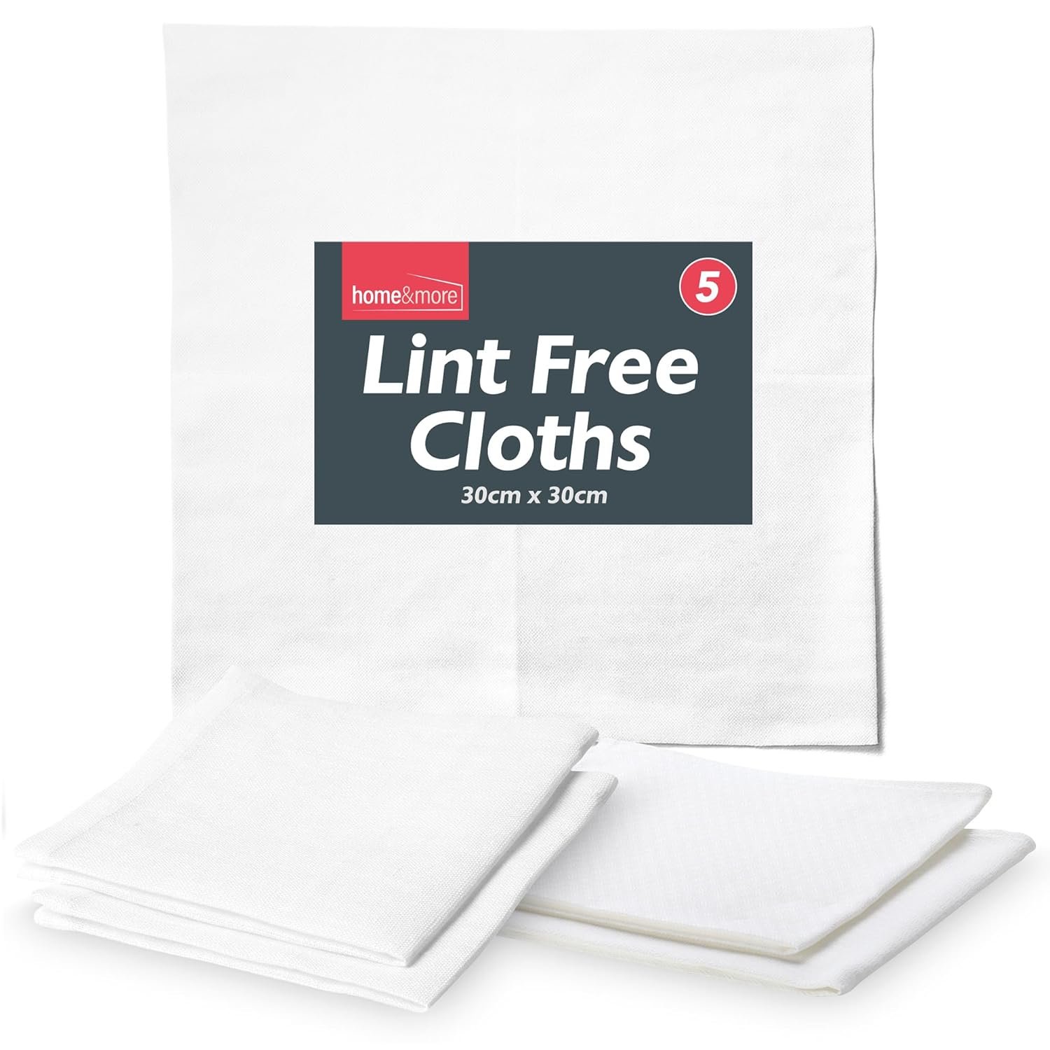 SOL 5pk Lint Free Cloth, 30cm x 30cm White Microfibre Reusable Cleaning Cloths for Oiling Wood, Polishing Glass, Wiping Screens, Soft Dusting Rags for Kitchen, Home, and General Surface Cleaning