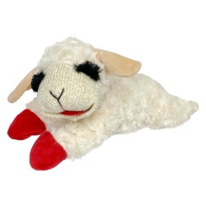 Multipet Lambchop White/Tan Dog Toy Soft Safe Plush Cuddly Squeaky Interactive Fun Playtime Games for Small Medium Breeds - 10'