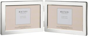 Maturi Silver Plated Double Photo Frame - Flat Edge Landscape, 4 x 6-inch (10 x 15cm)