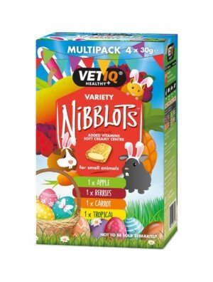 VETIQ Nibblots Treats Variety Pack with Added Vitamins in a Soft Chewy Centre for Small Animals, Suitable For Rabbits, Guinea Pigs & Hamsters, 30 g (Pack of 4)