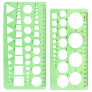 2 Pcs Circle & Geometric Stencils Plastic Drawing Templates Measuring Templates Rulers for Drawing Measuring Designing (Green)
