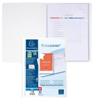 Exacompta - Ref 58309E - Kreacover Collection - Opaque Rigid PP Display Book - 240 x 320mm in Size, Suitable for A4 Documents, 30 Pockets, 60 Viewing Pages - White