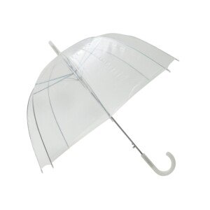 SMATI Women's Umbrella - Long Transparent Dome (Birdcage) Shape - Automatic Opening - 85 cm Diameter - Classic & Elegant with White Border - Ideal for Weddings