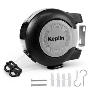 Keplin Retractable Washing Line – 30M Heavy-Duty Dual Clothesline, Automatic Retraction Wall-Mounted & Space-Saving Laundry Airer, Holds 15kg Easy Install, Indoor & Outdoor (30 Metres) Black