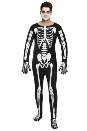 HENBRANDT Halloween Adult Skeleton Bodysuit Fancy Dress Costume - Realistic Bone Print Halloween Outfit for Men Unisex Spooky Party Jumpsuit One Size Fits Most