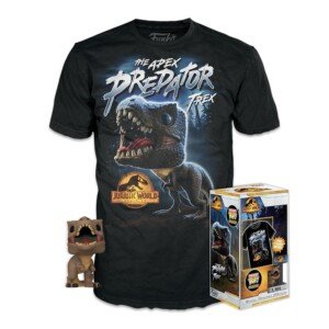 Funko Jurassic World T-Rex Pocket POP! Miniature Vinyl Toy Figure and Children's T-Shirt (Large)