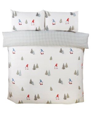 Back view of Rapport home Christmas Gonks Duvet Cover Set King, highlighting the soft and easy-care microfibre material