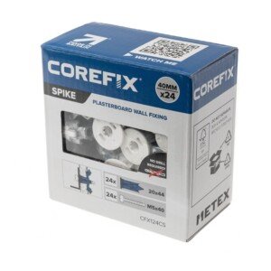 Spike Heavy Duty Plasterboard Fixings 24 Pack, DIY Kit with M5x40mm Screws. Easy to Install with NO Drill Required. Drywall Anchor, Wall Plug Alternative Suitable for All Plasterboard Types.
