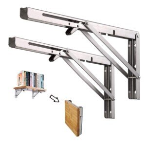 Folding Shelf Brackets 8Inch, 2pcs Heavy Duty Stainless Steel Shelf Bracket for Bench Table,Folding Brackets Wall Mounted Space Saving,Max Load 60kg
