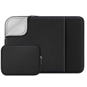 RAINYEAR 15.6 Inch Laptop Sleeve Case Soft Fluffy Lining Cover Carrying Bag with Front Pocket & Accessories Pouch,Compatible with 15.6" Notebook Computer Chromebook(Black,Upgraded Version)