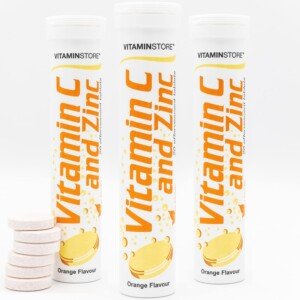 Vitamin Vitamin C and Zinc Effervescent Tablets - 3 Packs of 20 Orange Flavoured Fizzy Dissolvable Tablets for a Healthy Immune System - Vegan - One-a-Day VIT C and Zinc Supplement