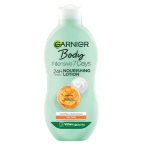 Garnier Body Lotion, Intensive 7 Days Mango Oil & Probiotic Extract Moisturiser 400ml, Softening and Smoothing Moisturiser, Up to 7 Days Hydration, For Dry Skin, Fast Absorbing & Non Greasy