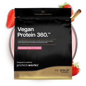 Protein Works | Vegan Protein 360 - Gold Innovation, Strawberries 'n' Cream, 33 Servings, 100% Plant Based & Natural, Premium Multi-Protein Blend, Low Fat Shake, Low Calorie Shake, 1kg
