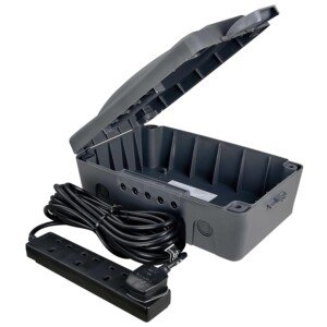 Masterplug WBXBFG10B-MP Weatherproof Electric Box for Outdoors with Four Socket 10 Metre Extension Lead, 351 x 220 x 126.5 mm, Dark Grey