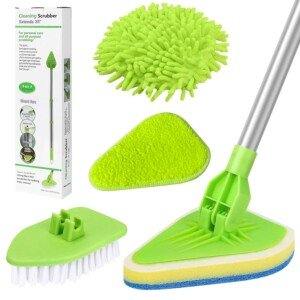 WENYA Bathroom Cleaning Brush with Long Handle 90cm, Extendable 4 in 1 Tub and Tile Scrubber with Microfiber Pad, Scrubbing Sponge and Coral Velvet Mop Head for Bathroom Floor Tile Sink Bathtub