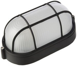 Knightsbridge TPOV60B IP54 Oval Bulkhead Lamp with Wire Guard and Glass Diffuser, 60 W, Black
