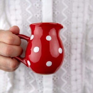City to Cottage® Red and White Polka Dot Handmade Hand Painted Small 150ml/5oz Ceramic Milk Jug Creamer Pourer