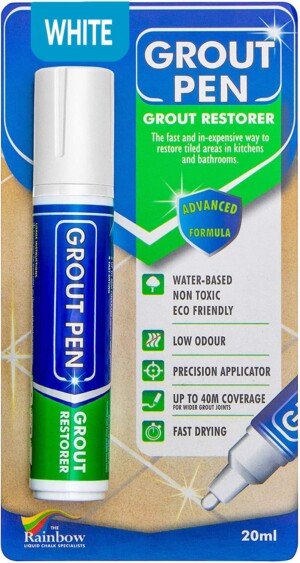 Large Grout Pen - Revives & Restores Stained Tile Grout Leaving a Clean Fresh Look (White)