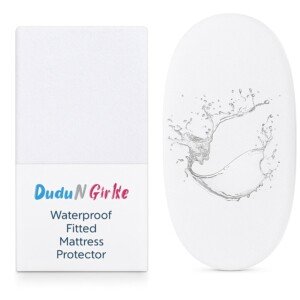 Dudu N Girlie Moses Basket Mattress Protector Waterproof 65 x 28 cm -Fitted Mattress Protector- Mattress Cover for Baby Breathable and Non Noisy Anti Bacterial and Fully Fitted. White