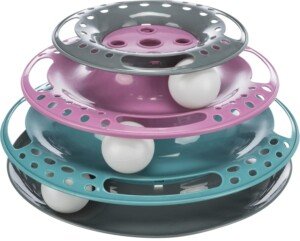 TRIXIE Catch the Balls cat toy - three levels with one ball each - encourages play - grey/green/red - ø 25 × 13 cm - 41345