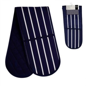Premier Housewares 100% Cotton Gloves, Double Oven Mitts, Striped, Heat Resistant, H83X W18X D2, Blue