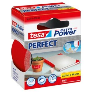 tesa extra Power Perfect Cloth Tape - Fabric-Reinforced Repairing Tape for Crafting, Repairing, Fastening, Reinforcing and Labelling - Red - 2.75 m x 38 mm